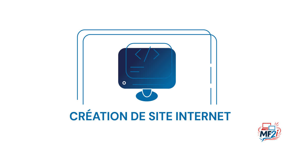 Illustration sur le thème de la création de site internet avec un écran d'ordinateur et diverses balises HTML graphiques